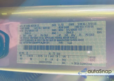 2023 Ford F-150 Platinum from USA, damaged, VIN 1FTFW1E84PFA28131